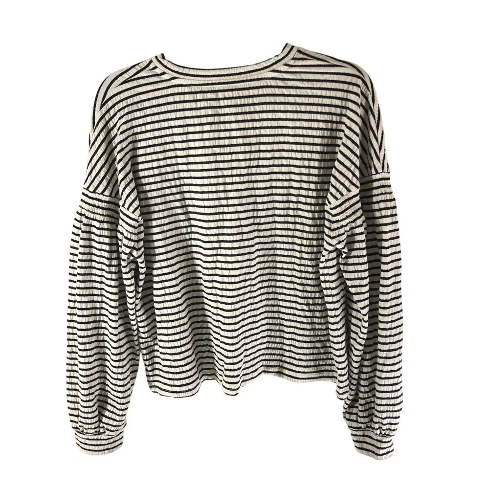 Banana Republic Womens Top Drop Shoulder Balloon Sleeve Striped Black White M - Image 3