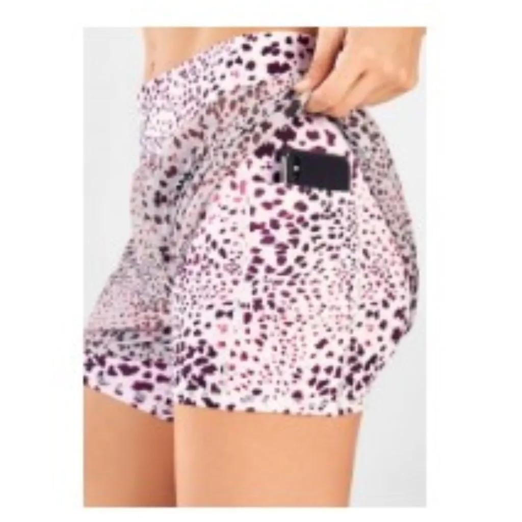 Fabletics L Running Double Layer Shorts Spotted Print Pink Purple Gray - Image 2