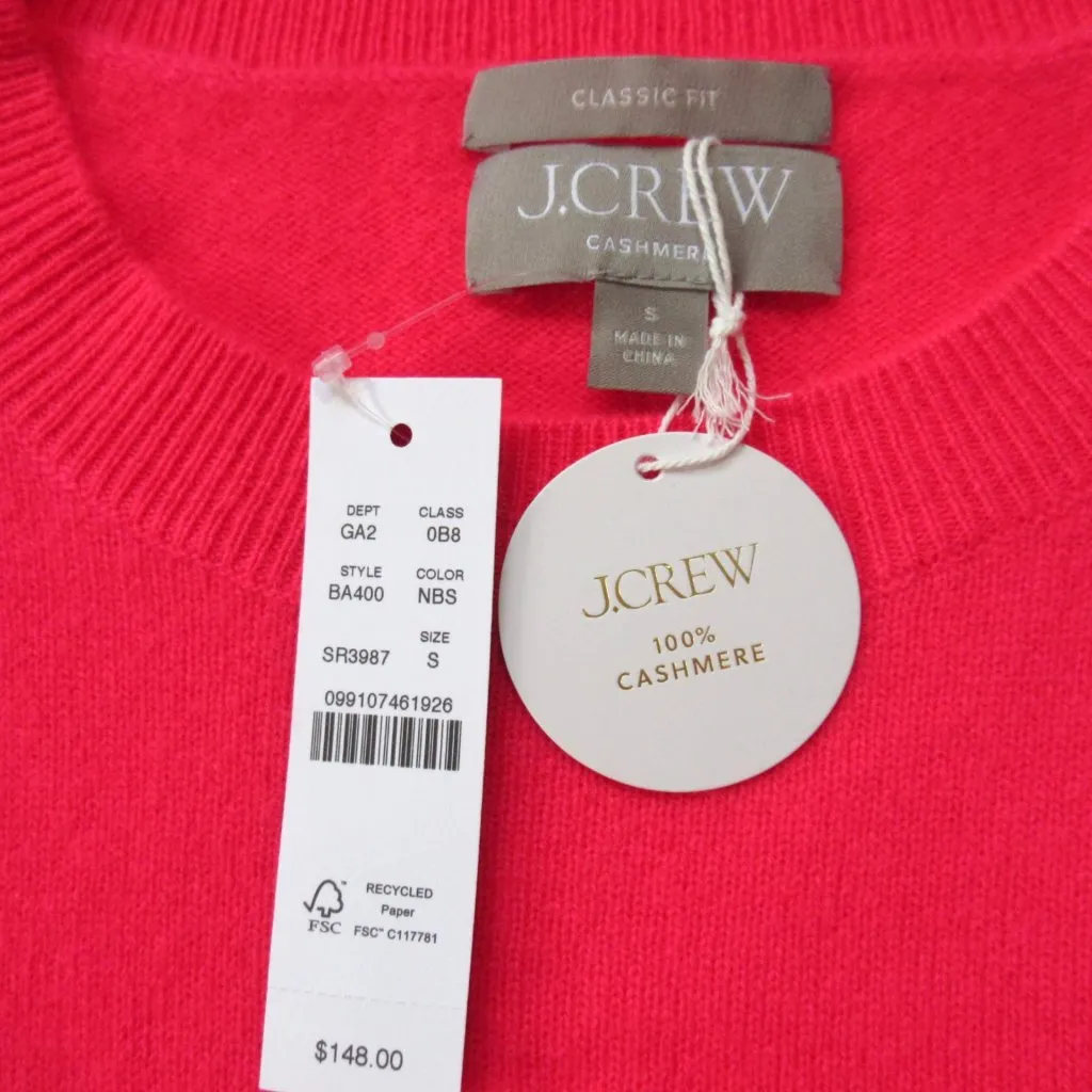 NWT J.Crew Cashmere Classic-fit Crewneck Sweater in Neon Bright Strawberry S - Image 5