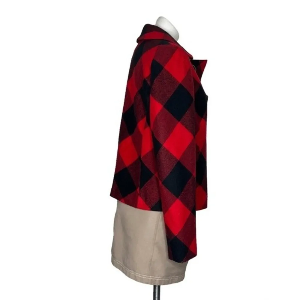 JONES New York Signature Red Black Buffalo Plaid Double Breasted Pea Jacket - Image 3