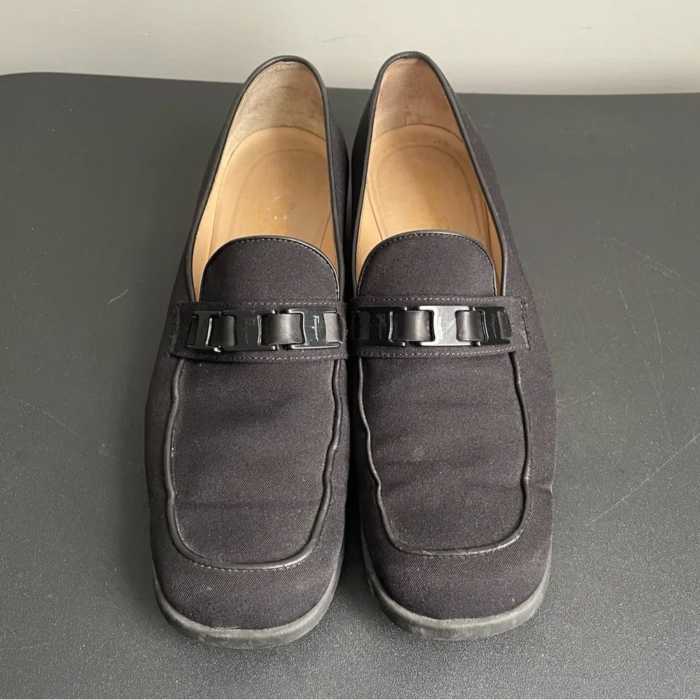 Salvatore Ferragamo Sport Black Fabric Logo Bit Loafers Shoes Made in Italy 9.5 - Image 4
