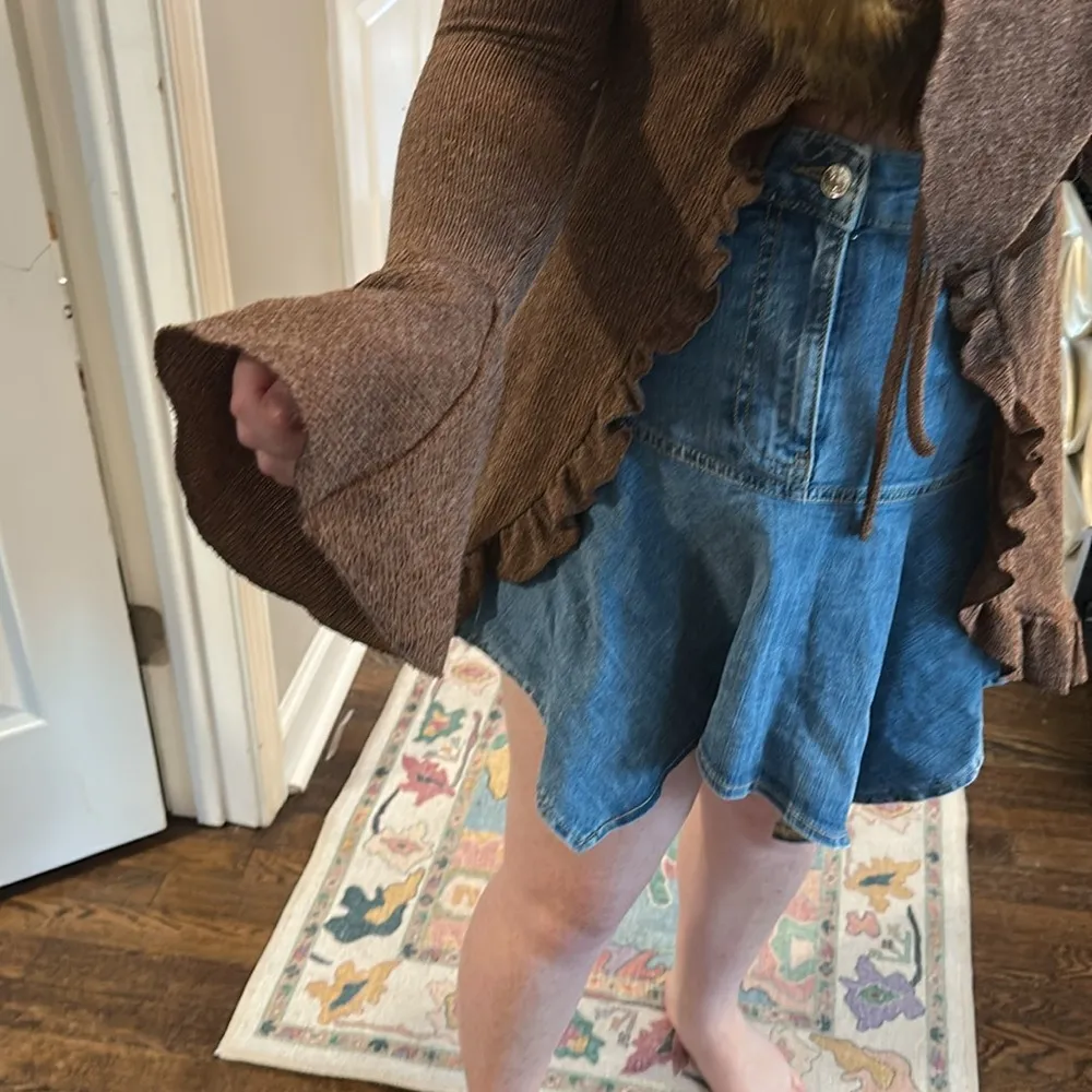 Brown Cardigan with Faux Fur Collar Bell Sleeves Size M - Image 4