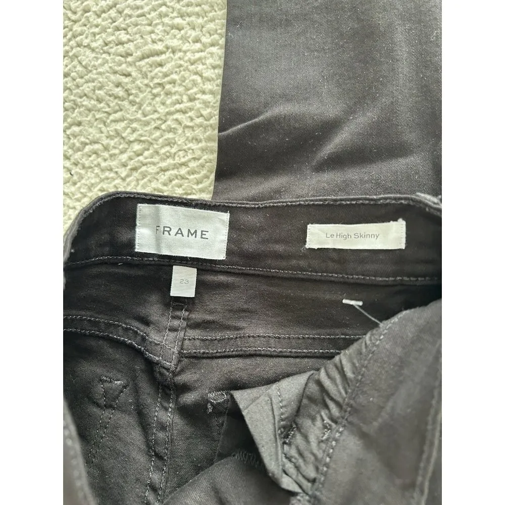 Frame Le High Skinny In Film Noir Black Denim Jeans Ankle Slits Women’s Size 23 - Image 4