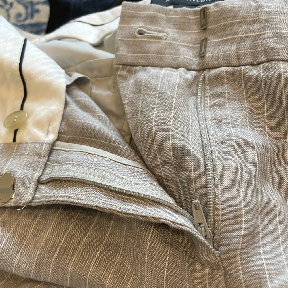 Ann Taylor Womens Pants Career Gray White Pinstripe Linen Blend 8 - Image 8