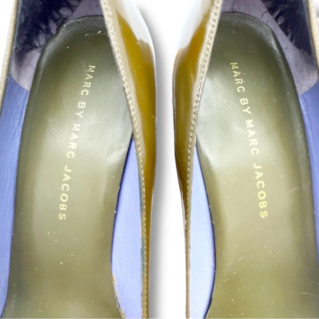 Marc by Marc Jacobs Olive Green Patent Platform Heels Size 40 Chunky Block Pumps - Image 9
