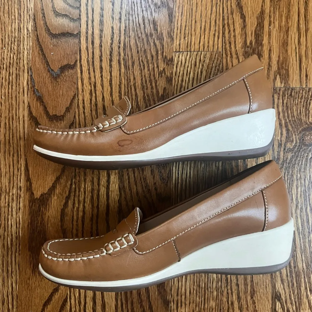 Geox Women’s Arethea B Leather Moccasin Brown Wedge Loafers - US 8/EU 38 - Image 4
