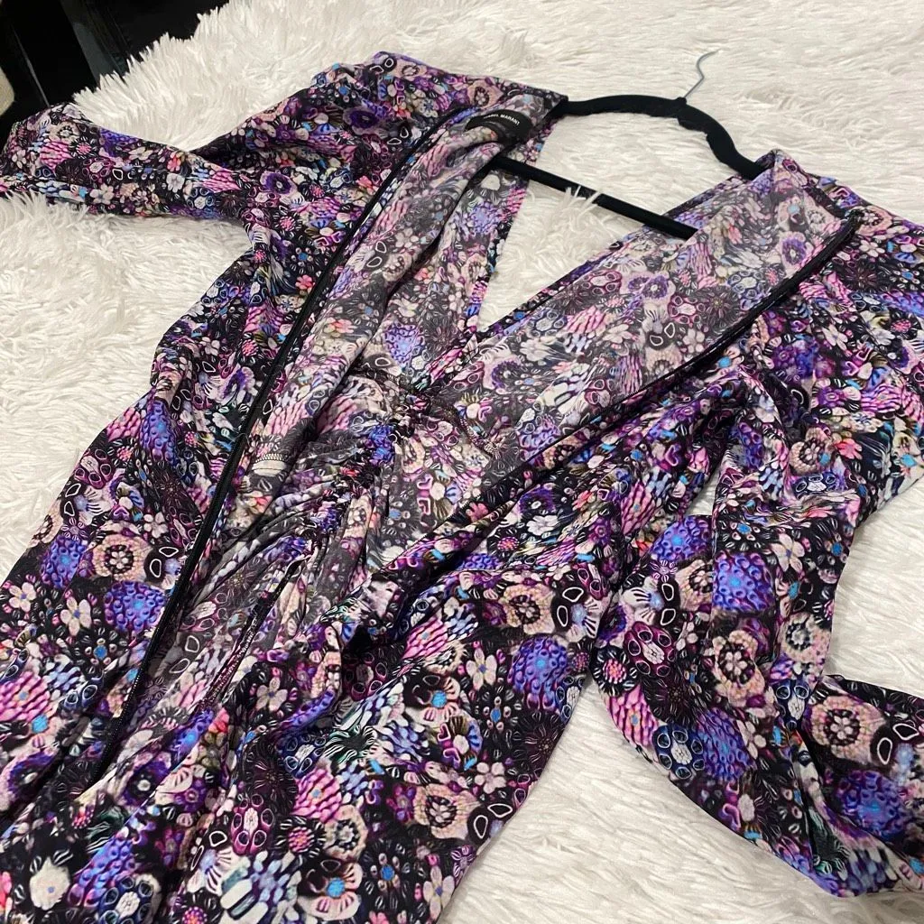 Isabel Marant Albini Floral Silk Midi Dress in Purple Black Size 36 - Image 9