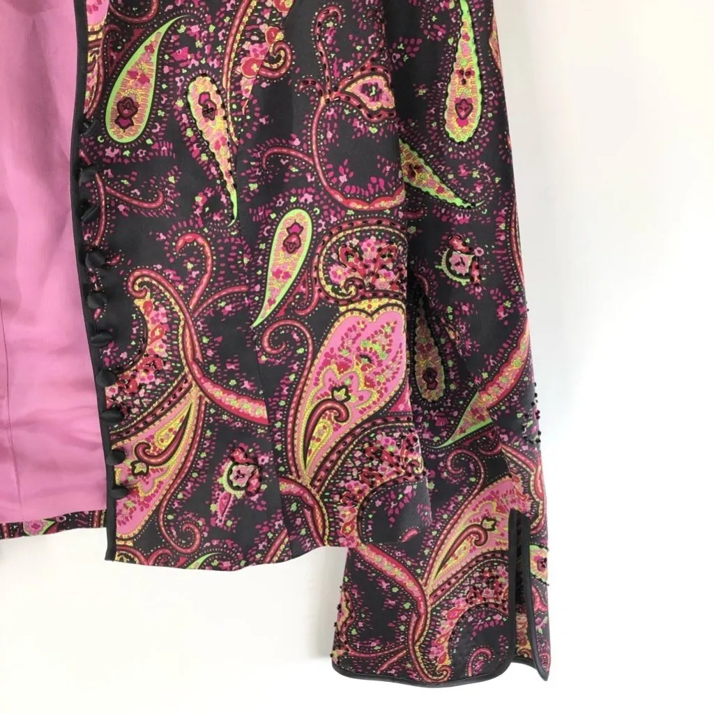 JS Collections Womens Silk Jacket Pink Paisley Lined Toggle Buttons Y2K 10P - Image 5