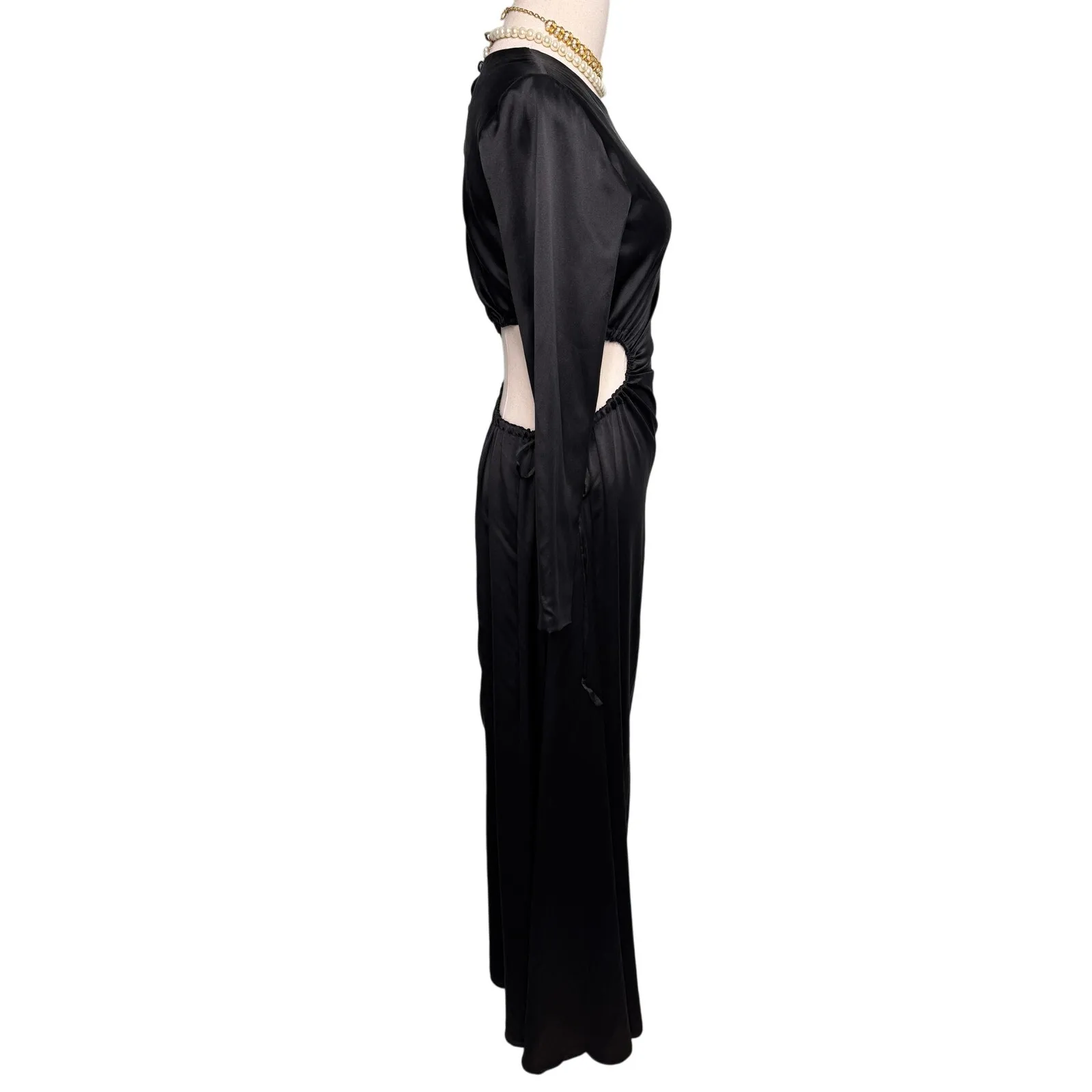 Cynthia Rowley Striking Silk Cut-Out Maxi Dress long sleeve black size 2 - Image 6