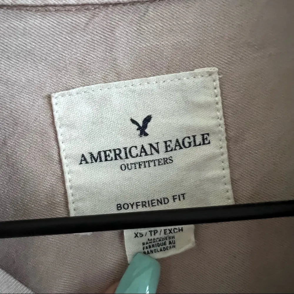 American Eagle Boyfriend Front Button Front Cargo Utility Shirt Neutral Pink XS - Image 6