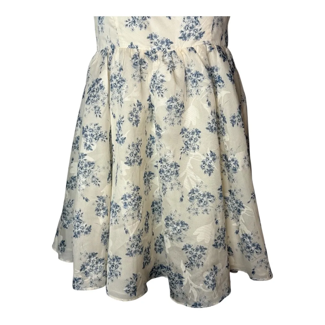 Cotton‎ Candy LA Strapless Floral Dress Mini Babydoll Cream Blue Size Small - Image 3