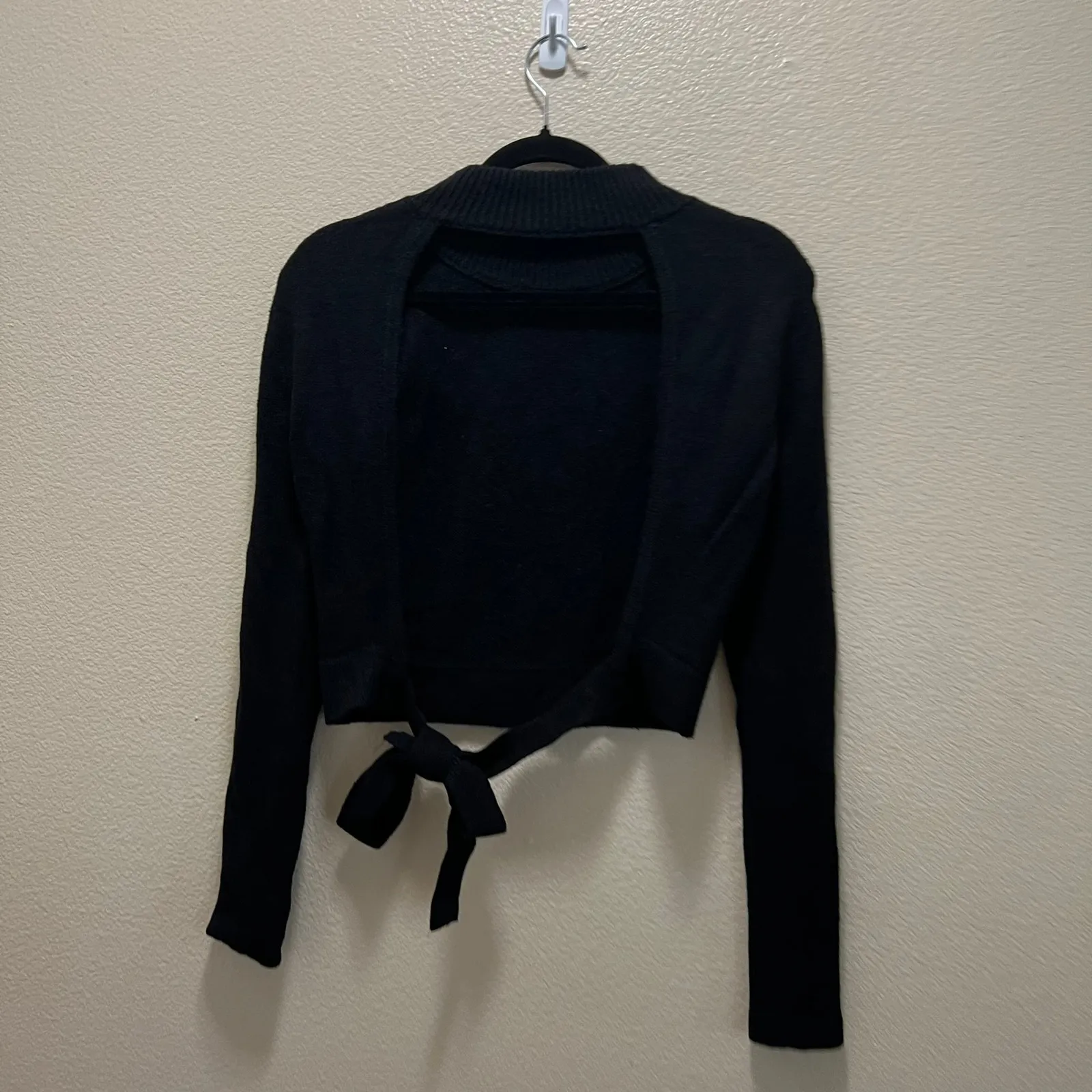 rue21 Crop Top Sweater Black Long Sleeve Pullover Back Tie High Neck Sz XS - Image 3