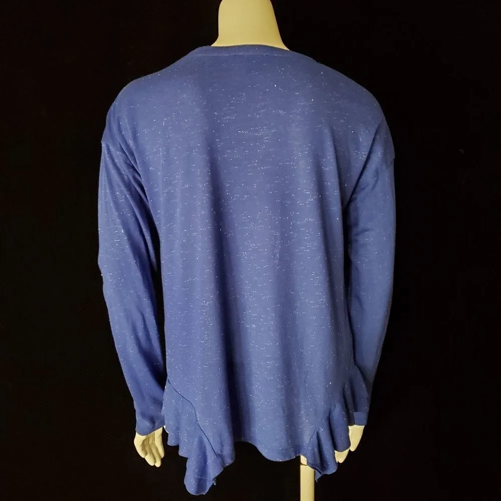 Lord & Taylor Blue & Silver Sparkly Long Sleeve Shirt Size M - Image 4