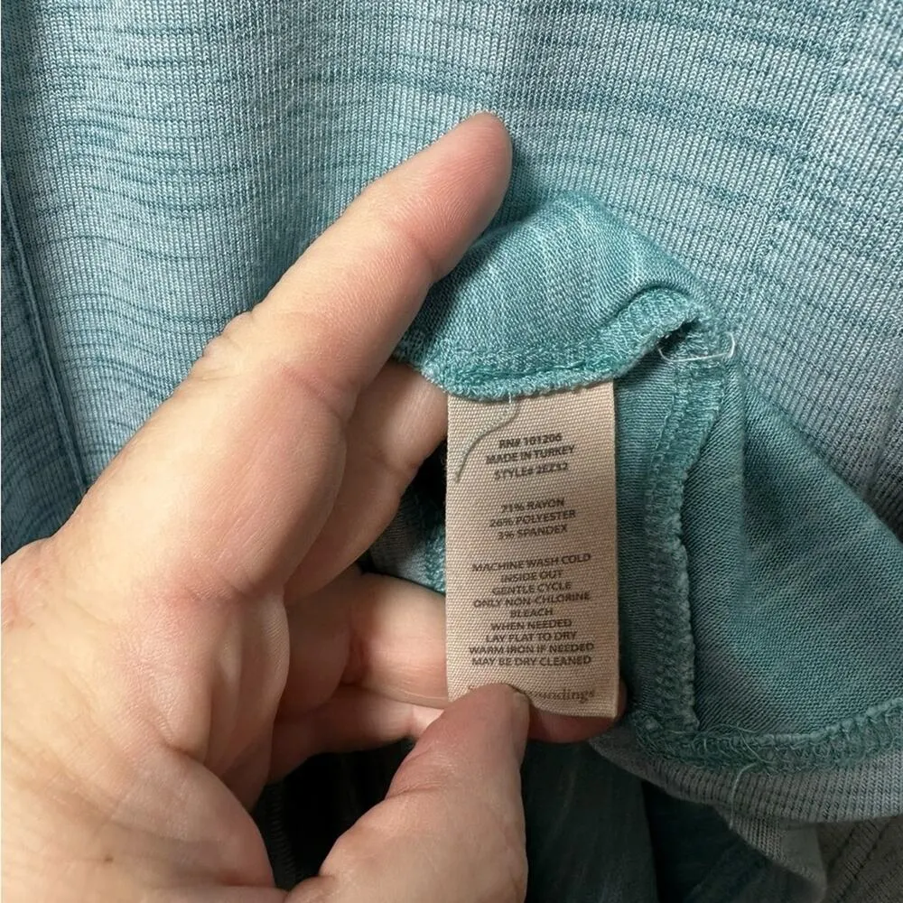 Soft Surroundings Aqua Heather Stretch Knit Riverland Tunic Hoodie Size Medium - Image 5