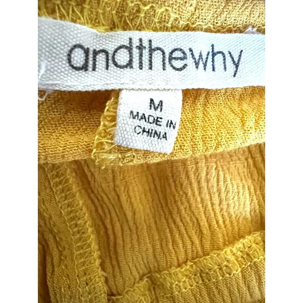 Women's blouse top off shoulder long tie sleeves chic yellow fresh casual size M - Image 2