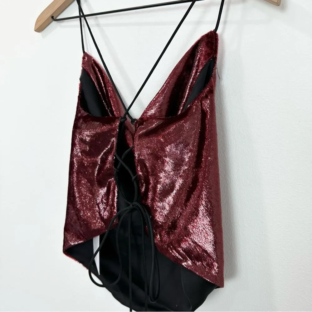 L'Academie Palmer Top Strappy Open Back Burgundy size XL - Image 8