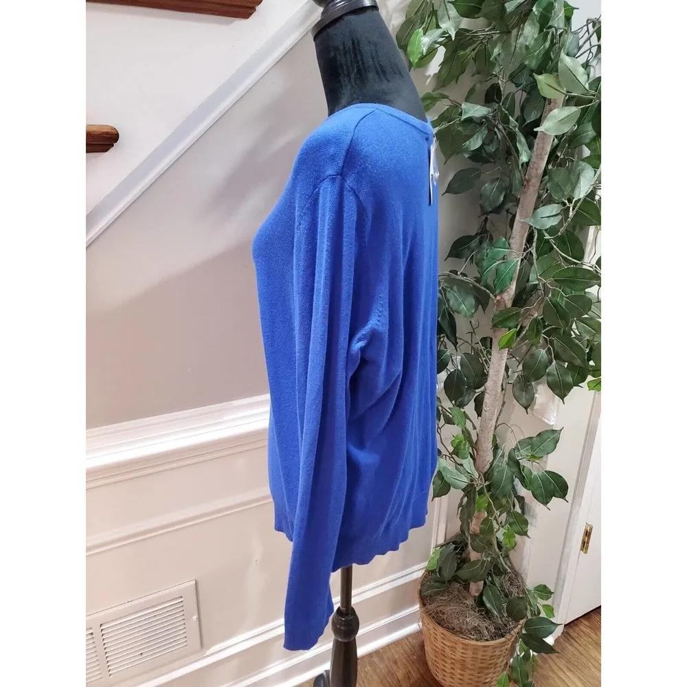 NY & Company Women's Blue Cotton Round Neck Long Sleeve Cardigan Sweater 2XL Size XXL - Image 5