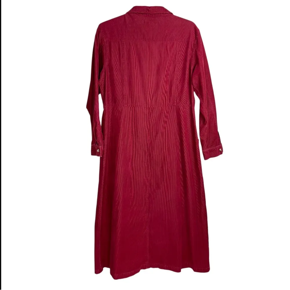 Vintage 90s FADS Corduroy Shirt Dress Sz 14 Red Button Front Long Sleeves - Image 2