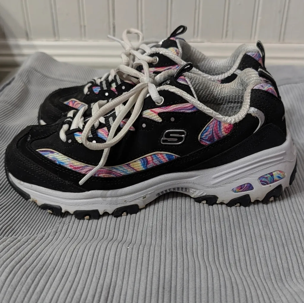 Skechers D’Lites Black Chunky Sneakers Rainbow Y2K Dad Shoes Pink Size 5.5 - Image 4