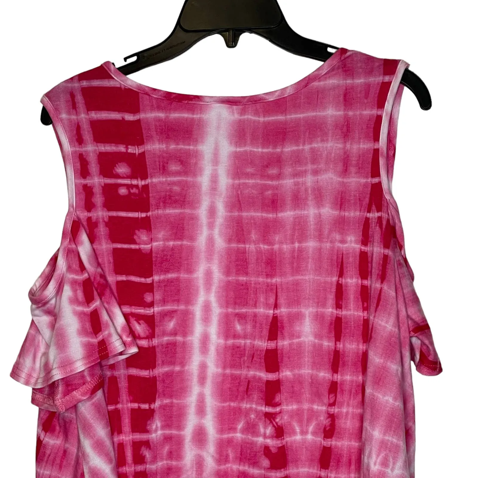 Ricrac & Ruffles Pink Tie‎ Dye Cold Shoulder Top Stretch Ruffled Sleeve XL Women - Image 7