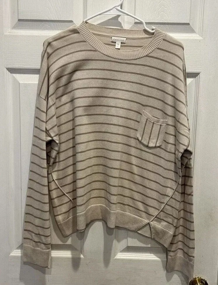 Garnet Hill 100% Pima Cotton Boxy Striped Sweater Lightweight Oversized Large - Image 1