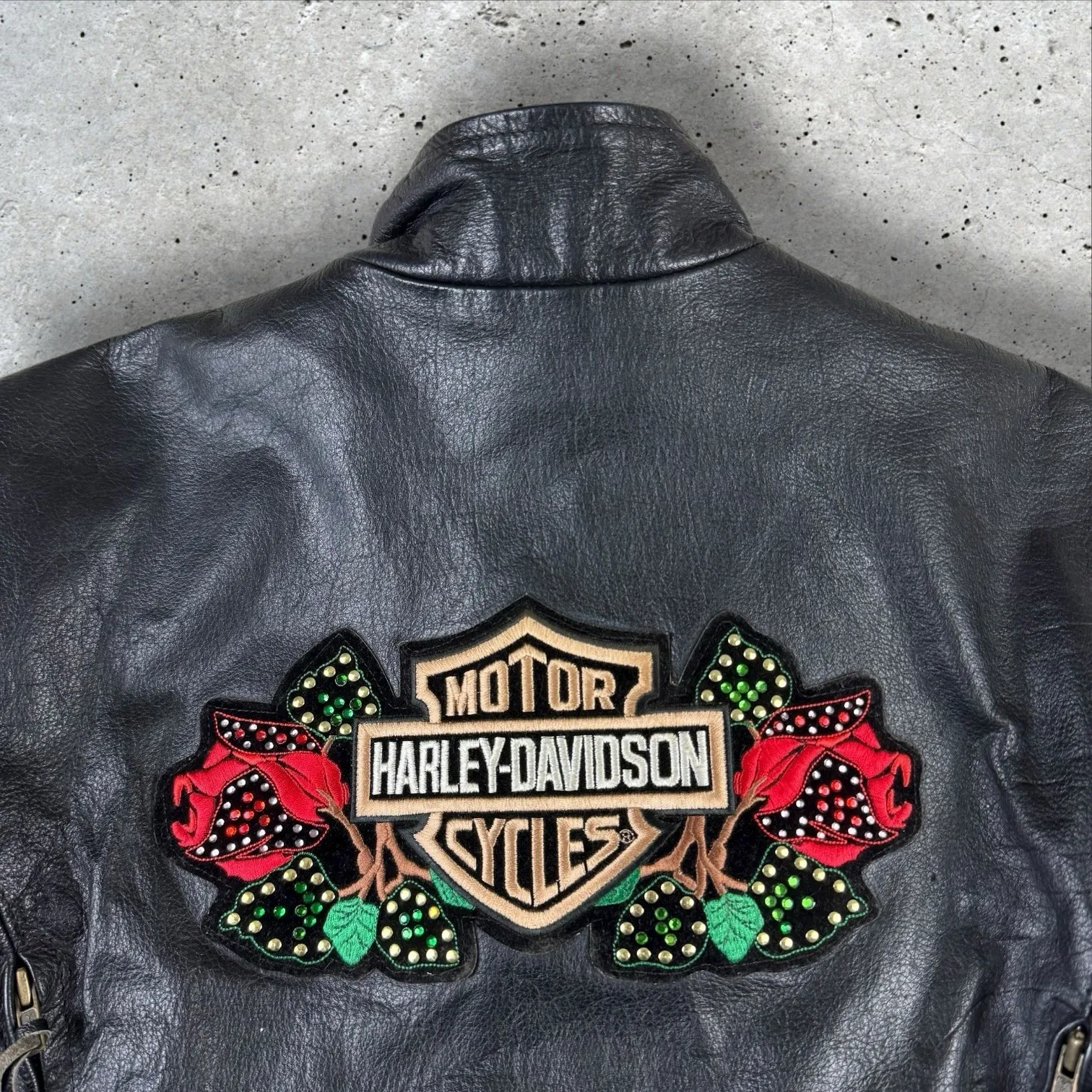 Vintage Women's Leather Biker Jacket Sz 44 (Large) Harley/Biketober Patches Moto Black - Image 4