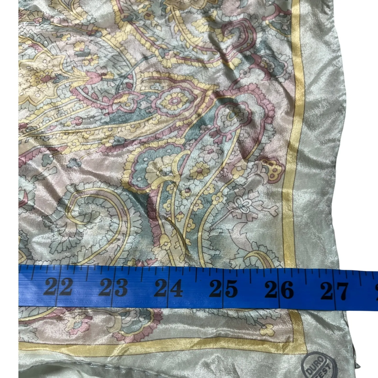 Vintage Pastel Paisley Mod Neck Scarf Satin Square DUROTEST 27in Green - Image 7
