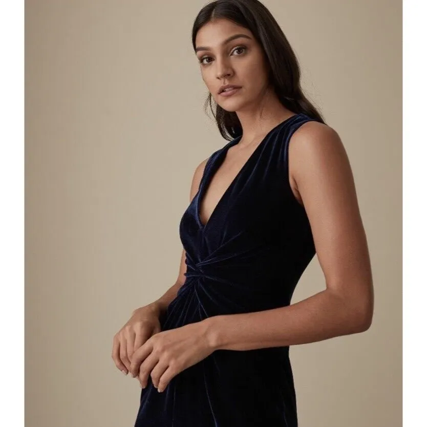 Reiss Mosaic Velvet Twist Front Dress Midnight Blue Sleeveless Sz US 2/UK 6‎ XS - Image 2