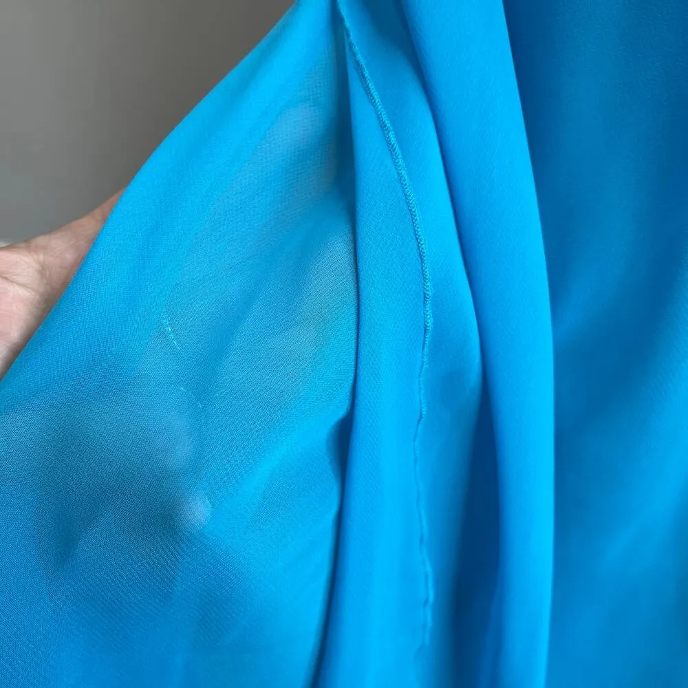 VTG Delicates Ocean Blue Double Layered Cowl Neck Lace Flower Straps Slip Sz M - Image 9