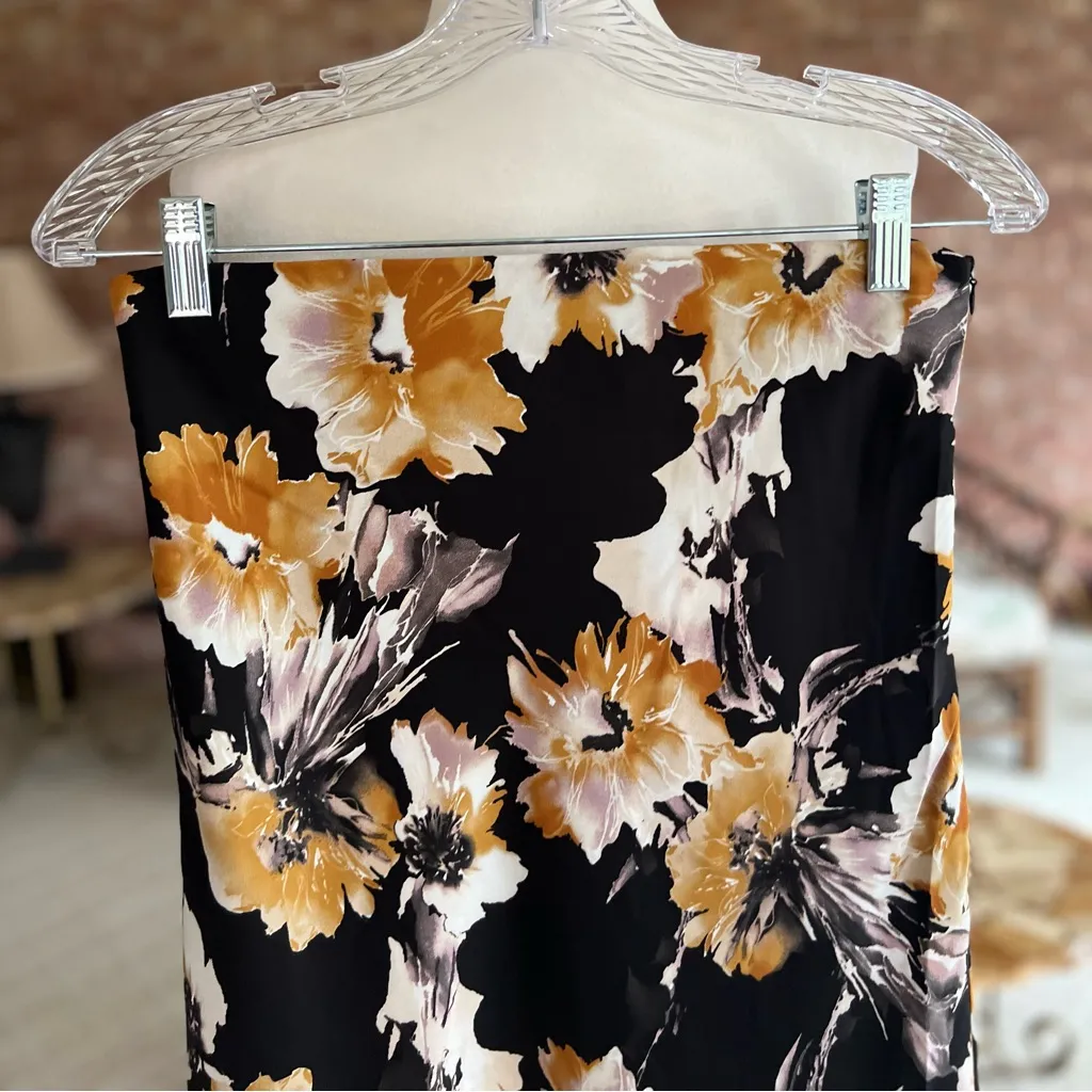NWT Gracia Skirt Midi Floral Satin Fishtail Black Print A-Line Size 8 Flowy Chic - Image 5