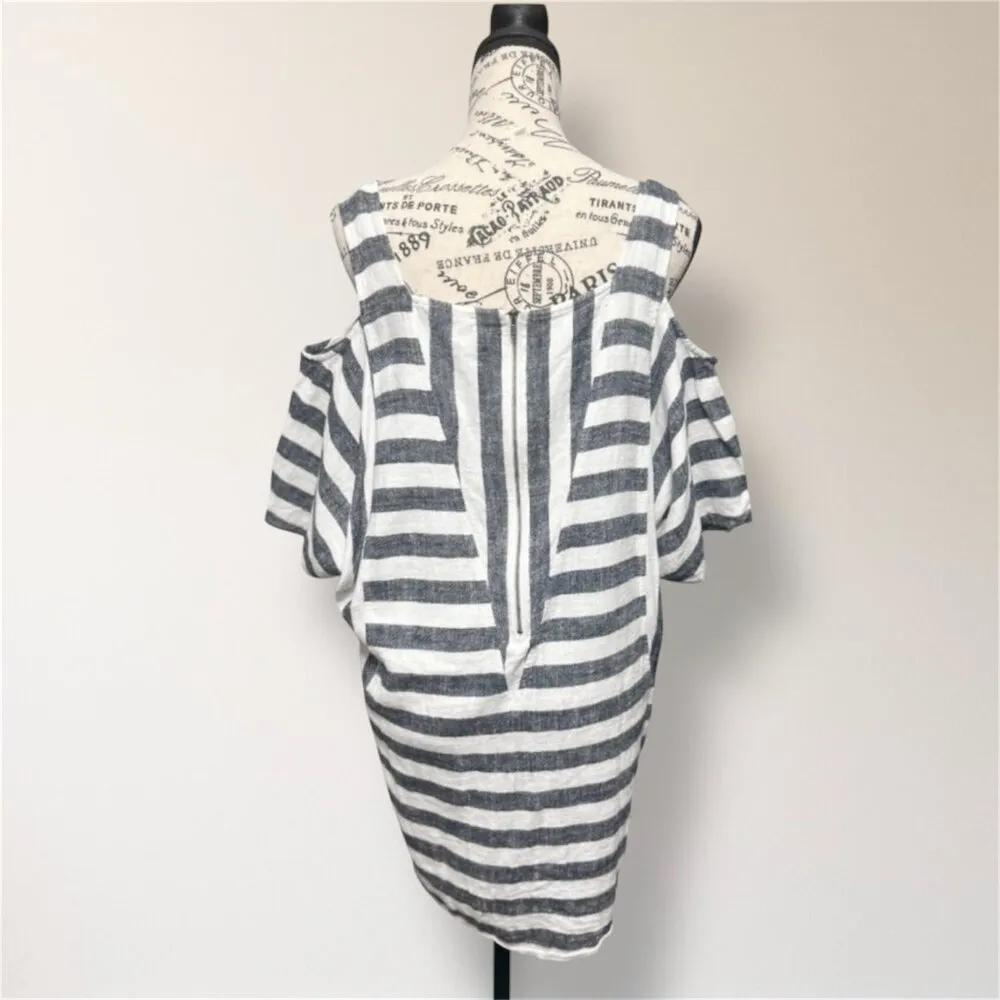 Soft Surroundings  Stripe Cold Shoulder Tunic Mini Dress Linen Blend Pockets Boho - Image 4