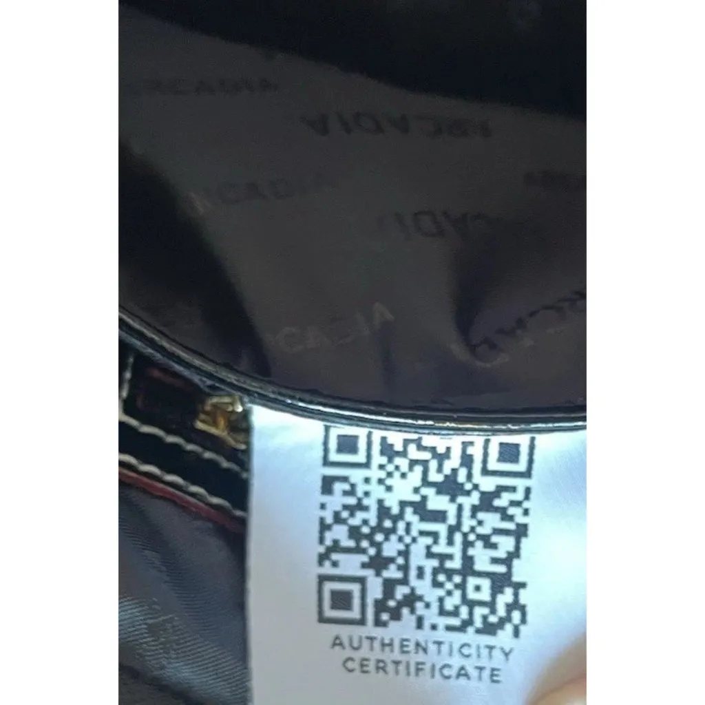 ARCADIA Italy Black Patent & Tan Leather Large Shoulder Handbag Purse Satchel - Image 16