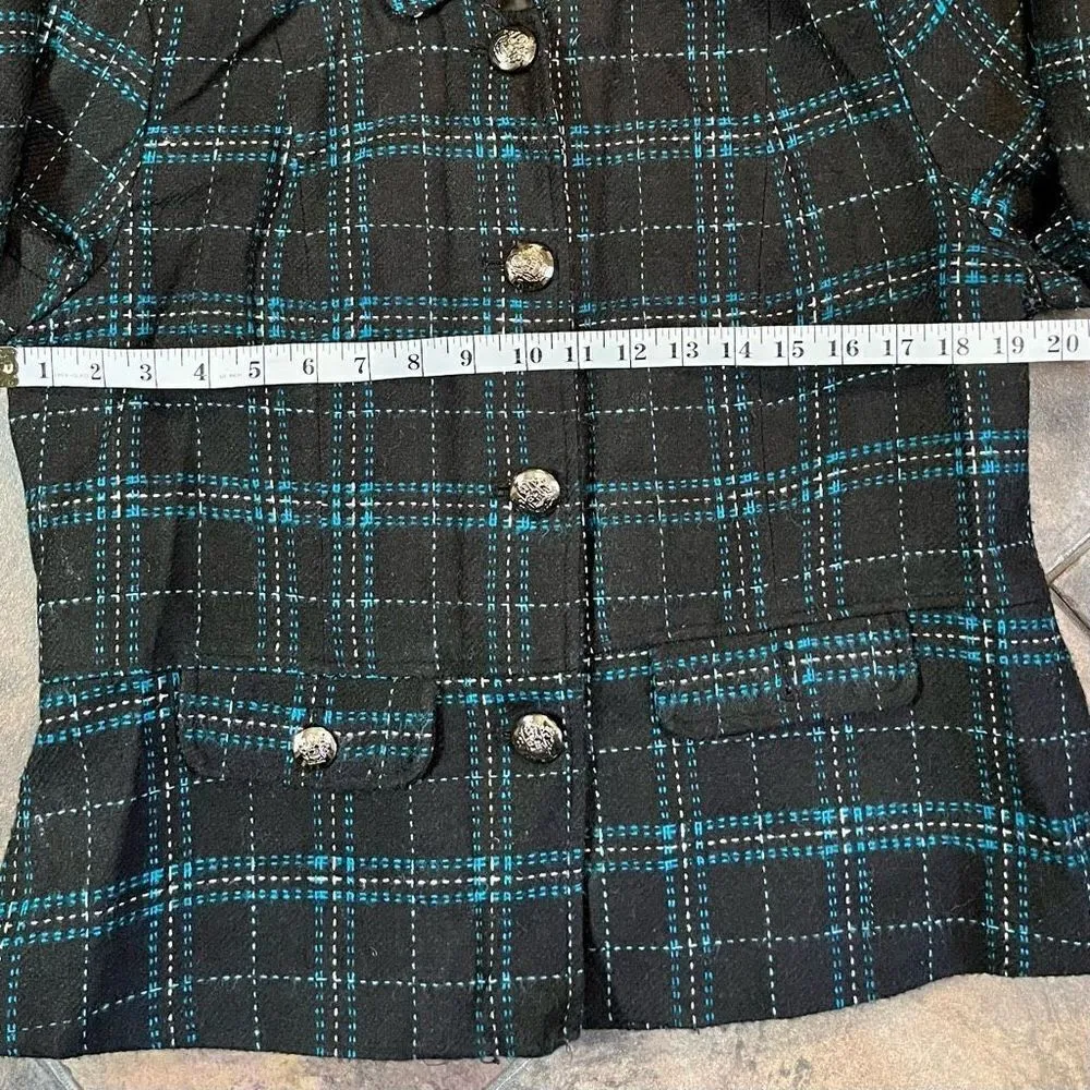 Dress Barn Blue Black Plaid Lined Pea Coat XL - Image 9