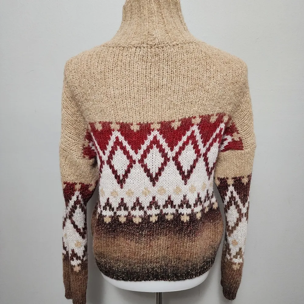 Elsamanda aztec wool alpaca blend chunky mockneck sweater size large - Image 5