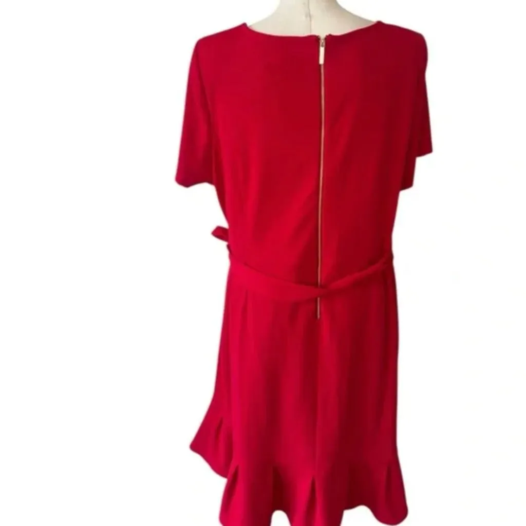 NWT Calvin Klein Short Sleeve Tie Front Ruffle Hem Fit and Flare Dress RED  20W - Image 4