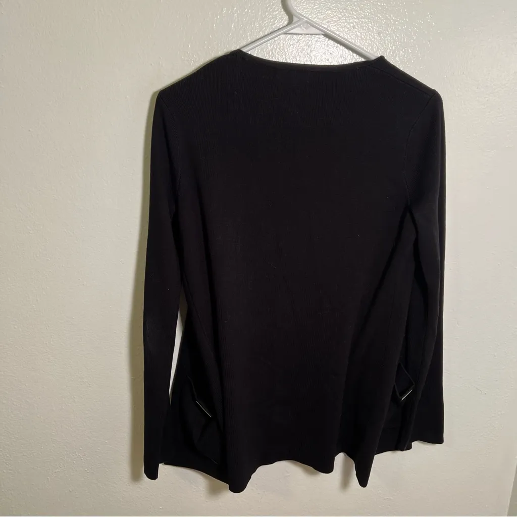 Premise Studio Open Front Cardigan Sweater Black Pockets S - Image 5
