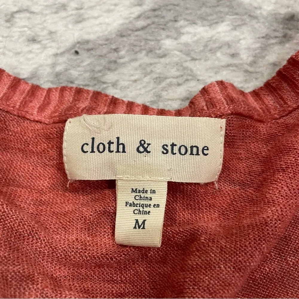 Cloth & Stone by Anthropologie Red Tie Linen Short Sleeve Shirt - Image 6