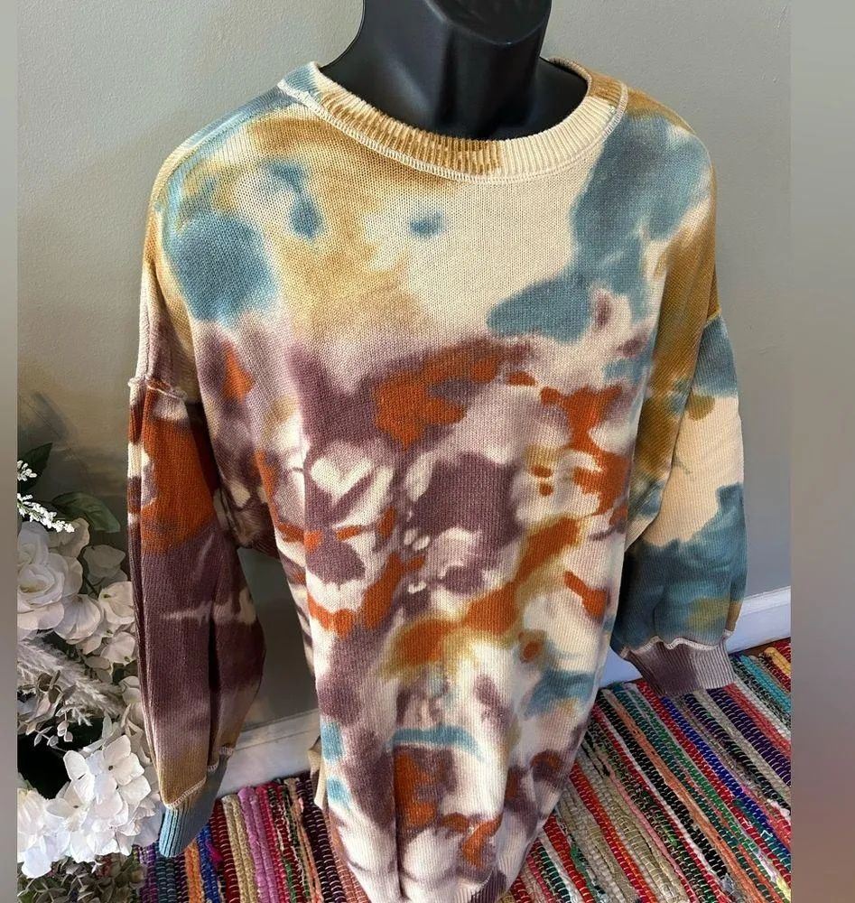 Coogi Style Sweater Colorblock Tie Dye Striped Geometric Pattern Large XL - Image 4