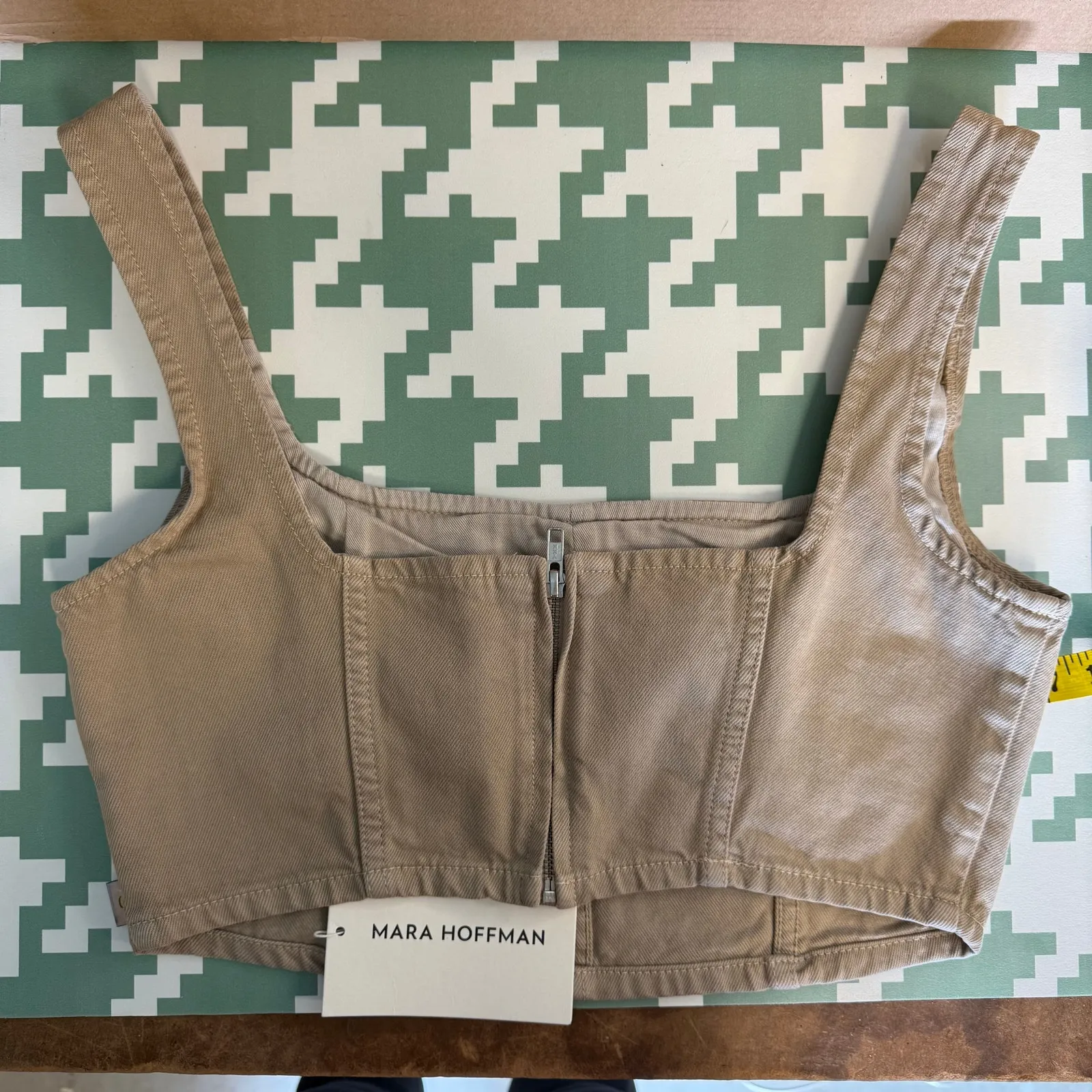 Mara Hoffman Tan Denim Amal Crop Tank Top Organic Cotton Zip Back Size 8 NWT - Image 6