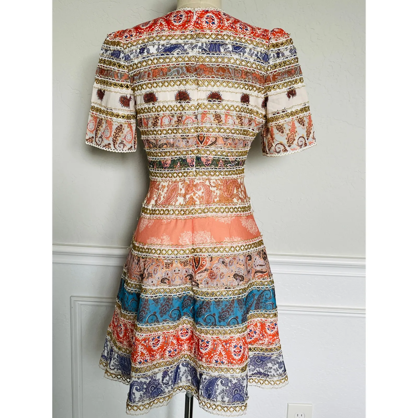Beulah Mini Dress Striped Paisley Patchwork Small - Image 10