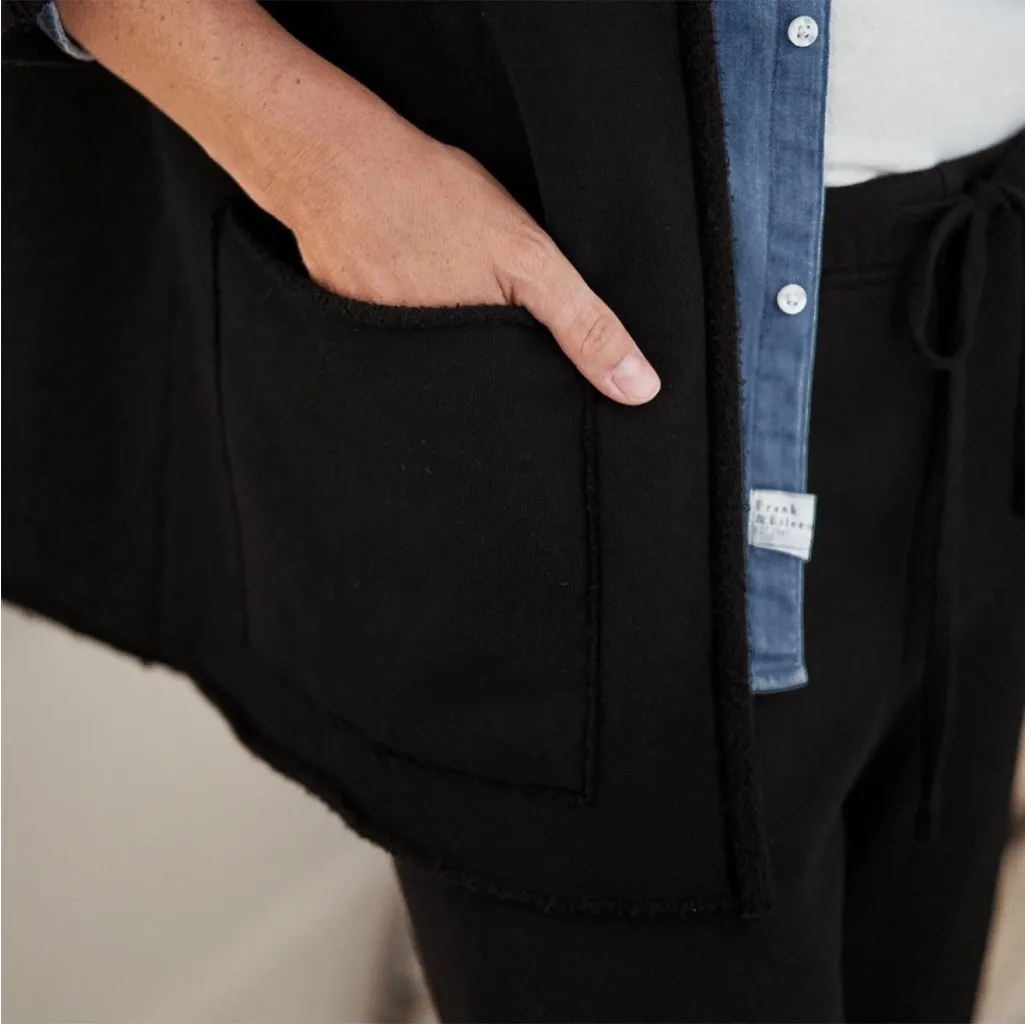 Frank & Eileen Barbara Beach Cotton Cardigan Triple Fleece Black New Size Medium - Image 2