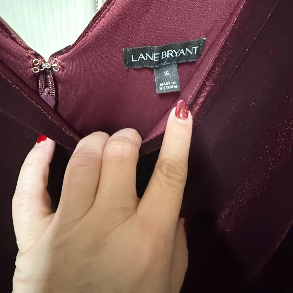 Lane Bryant Wine Red Sequin Sleeve Velvet Double V-Neck Sheath Dress Size 16 - Image 4