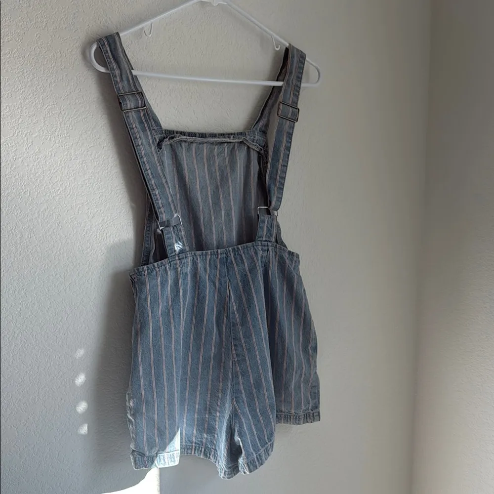 Blue and White Striped Romper with Shoulder Straps - Image 3