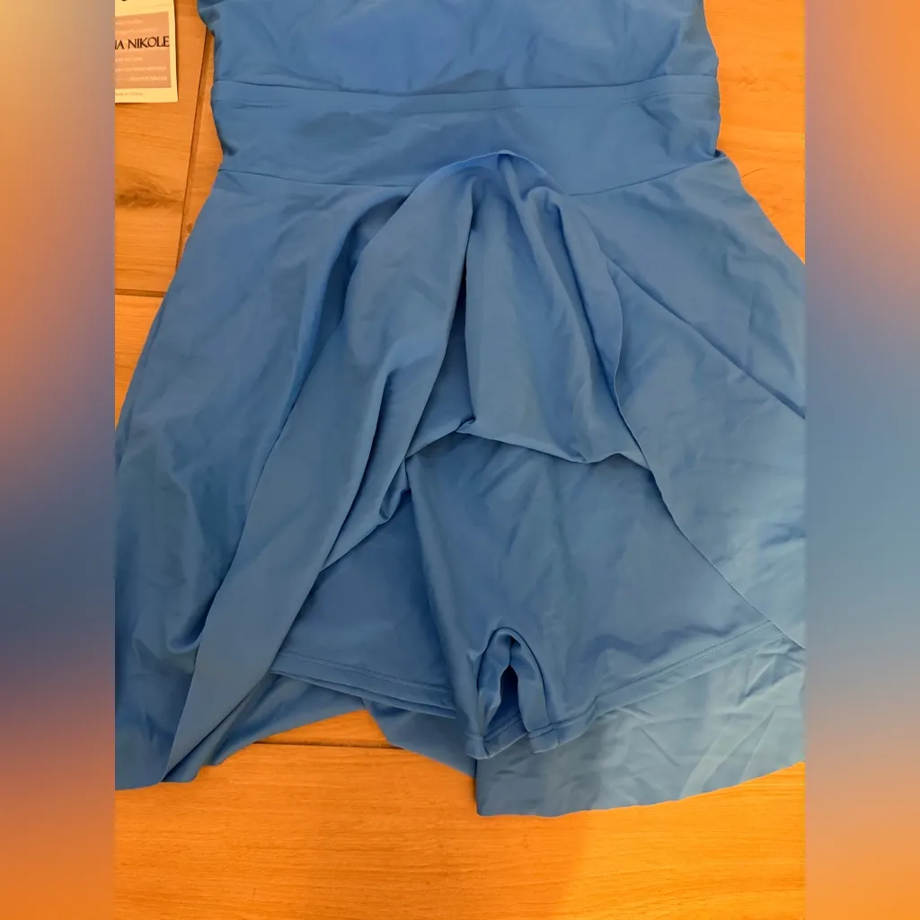 NEW Hanna Nikole 1 Pc Swimsuit Swim Dress Tummy Control Push Up Bathing Suit 18W Blue - Image 3