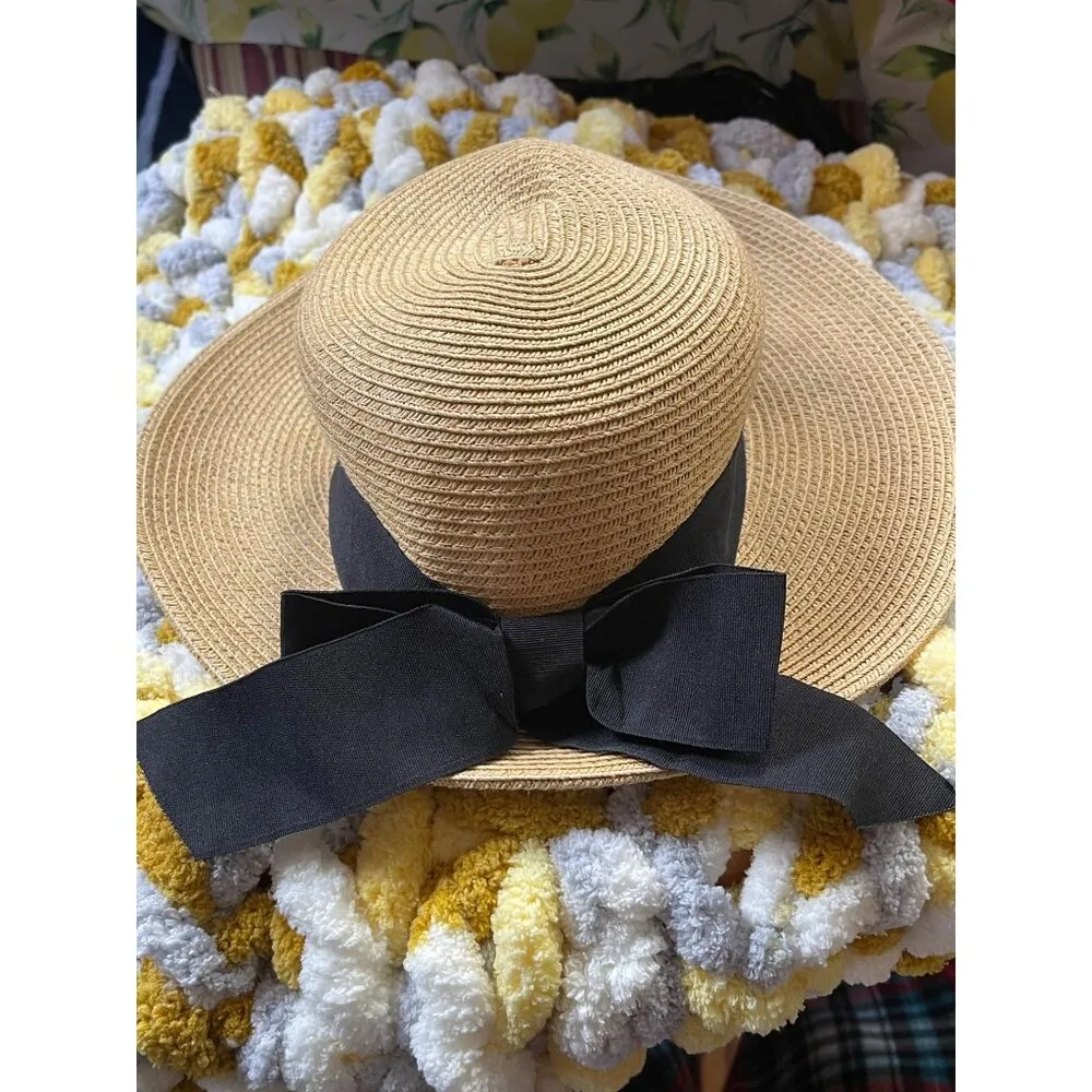 Scala Vintage Style Sun Hat With Black Ribbon Bow Handmade Paper Straw Women One - Image 14