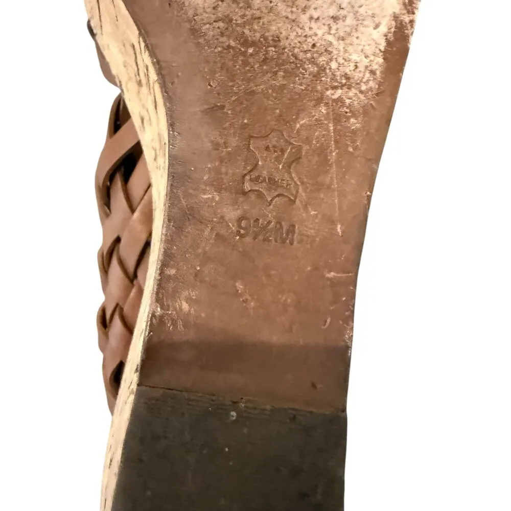 Tory Burch Killian Brown Leather Strappy Woven Cork Platform Wedge Sandals 9.5 - Image 10