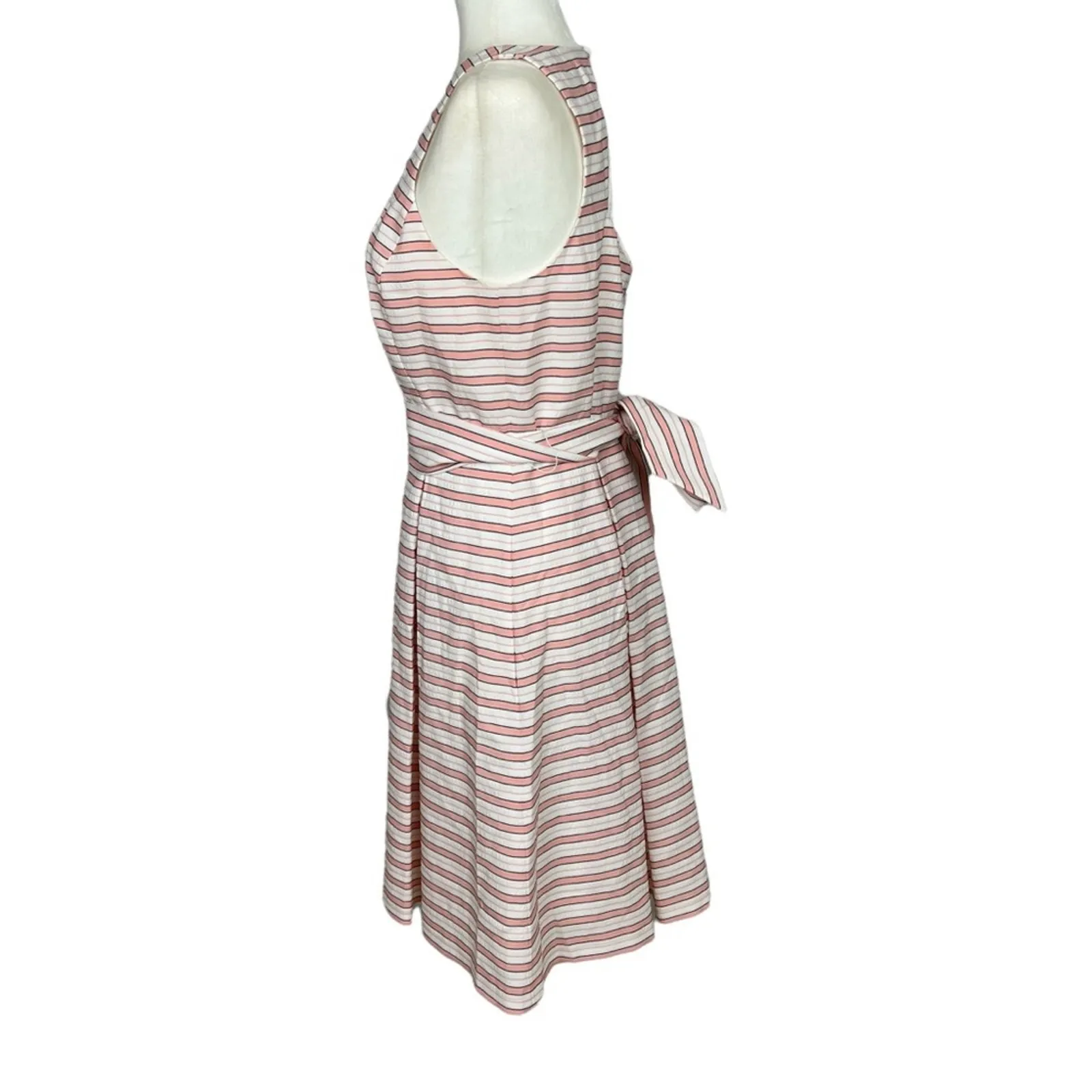 Nordstrom 1901 Mini Dress Fit and Flare White Pink Pleated Back Cut Out Size 6 - Image 5