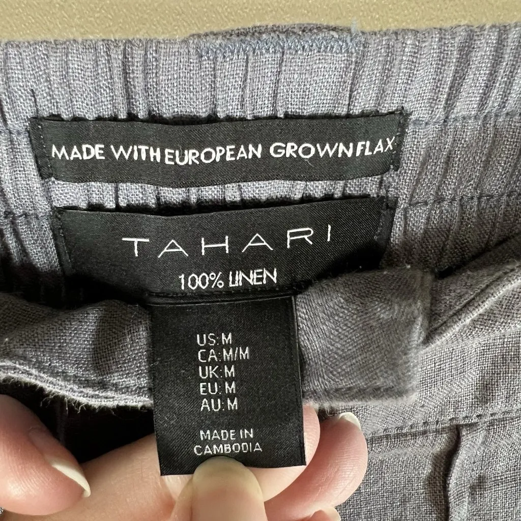 Tahari Linen‎ Pants Size Medium Gray Pockets High Rise Stretch Waist Lagenlook - Image 5