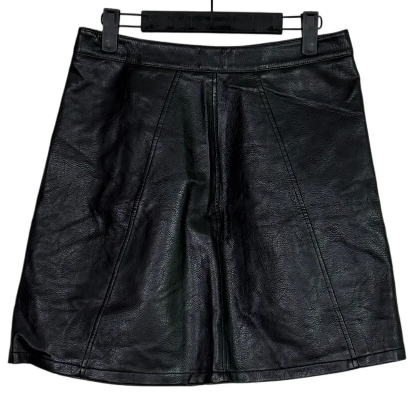 Zara Faux Leather A Line Moto Mini Skirt Back Exposed Zipper Lightweight M Black - Image 11