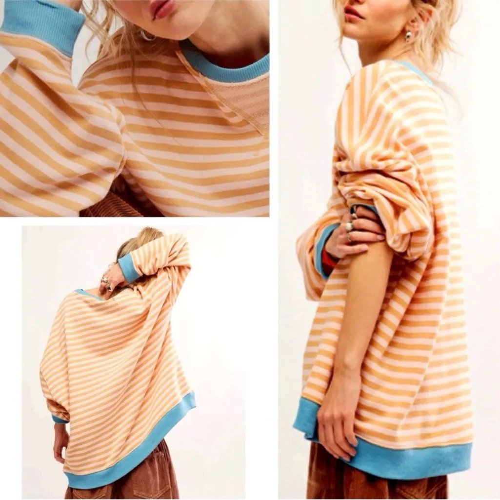 NWOT Free People Striped Oversized Sweater Size Large - Image 2